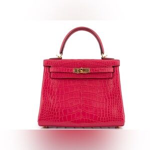 H KELLY 32 BAG I6 ROSE EXTREME SHINY EMBOSSED CROC ALLIGATOR GHW